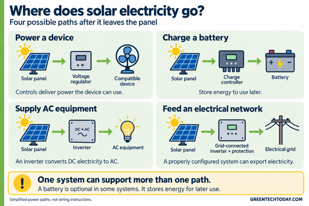Four possible paths for solar electricity to go
