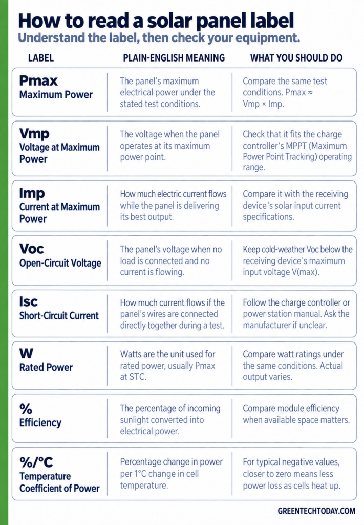 A guide to how to read a solar panel label