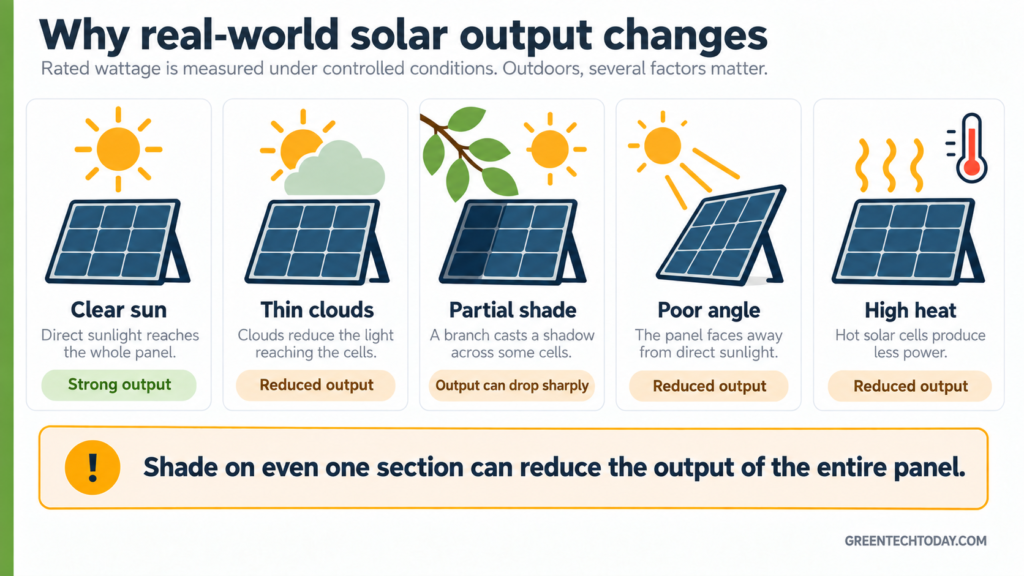 Real-world portable solar output changes