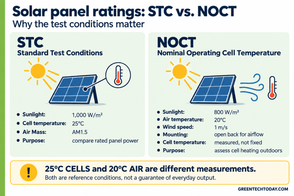 Solar panel ratings guide comparing STC to NOCT